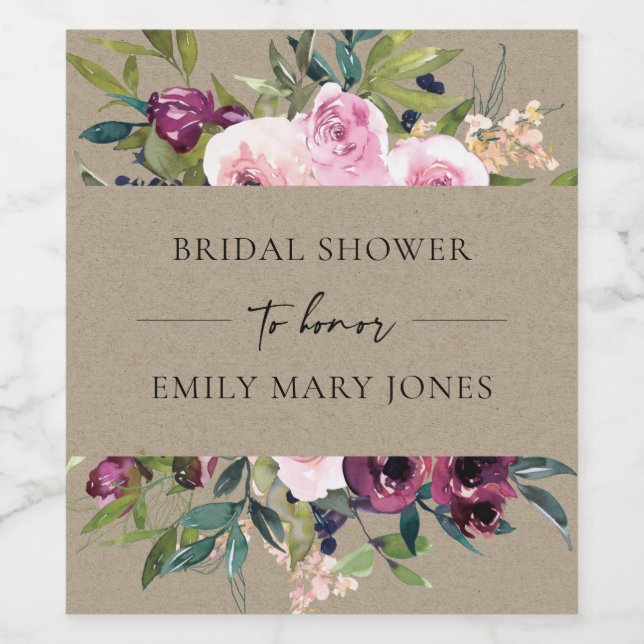 RÓTULO DE GARRAFA DE CERVEJA KRAFT BLUSH BURGUNDY FLORAL BUNDY CHÁ DE PANELA (Rótulo Único)