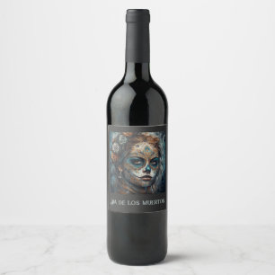 Rótulo De Garrafa De Cerveja La Catrina Azul Dia de los Muertos Crânio de Açúca