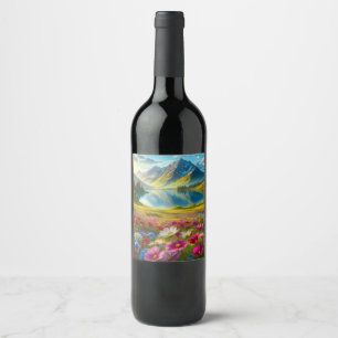 Rótulo De Garrafa De Cerveja Lago de montanha primavera/floral colorida