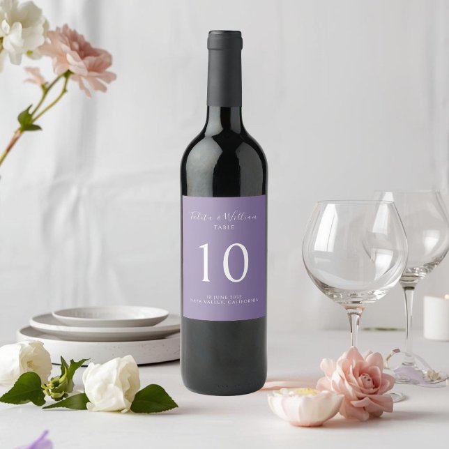 Rótulo De Garrafa De Cerveja Lavender | Chic Table Number Wedding Wine Label  (Criador carregado)