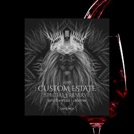 Rótulo De Garrafa De Cerveja Leão com Monograma Coroa Rótulo de Vinho Preto