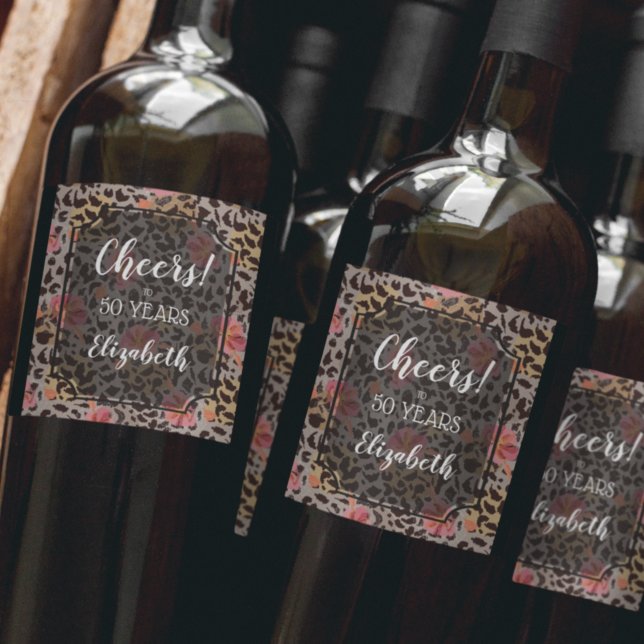 Rótulo De Garrafa De Cerveja Leopardo Imprime Flor Rosa Tropical (Criador carregado)