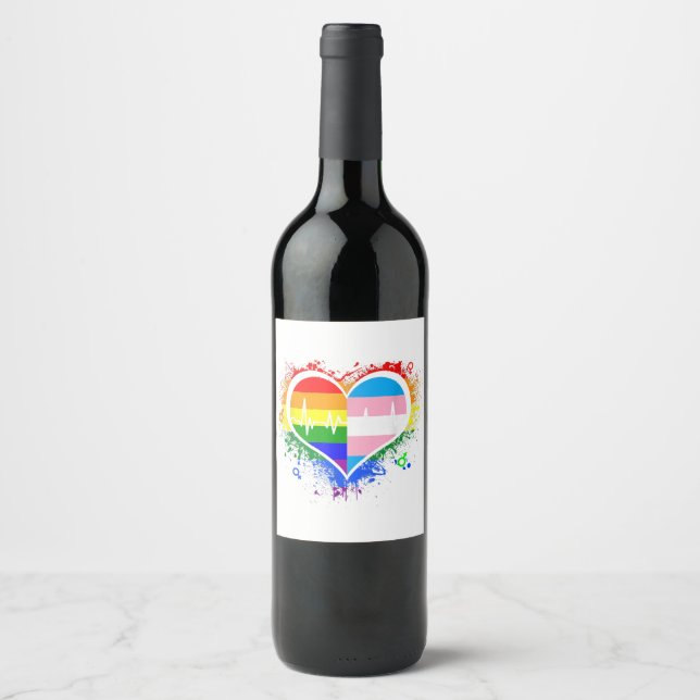 Rótulo De Garrafa De Cerveja LGBT Pulsação EKG Camisa Gay Lésbica Transgênero L (Frente)