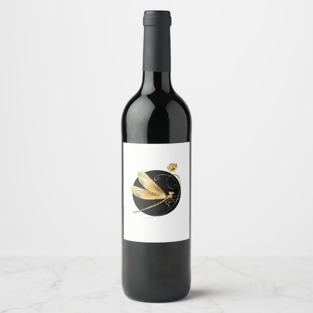 Rótulo De Garrafa De Cerveja libélula ouro em círculo preto (Frente)