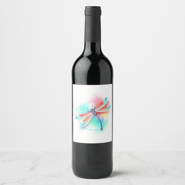 Rótulo De Garrafa De Cerveja libélula vermelha sobre fundo de aquarela (Frente)