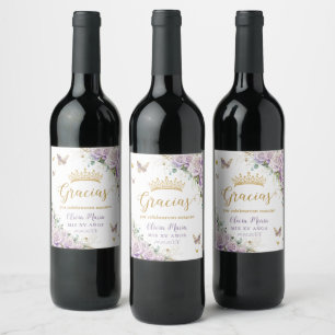 Rótulo De Garrafa De Cerveja Lilas Roxo Borboletas Florais Quinceanera 15 16