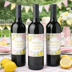 Rótulo De Garrafa De Cerveja Limões gingham laço rosa jardim Obrigado Aniversár