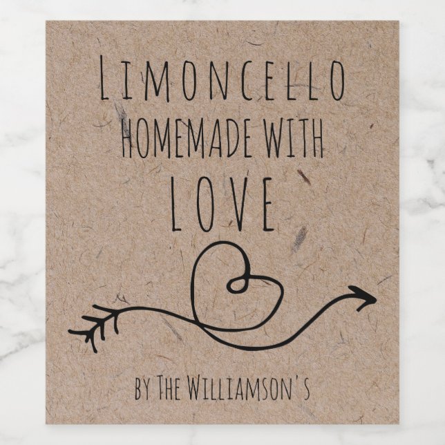 Rótulo De Garrafa De Cerveja Limoncello de papel kraft caseiro com amor (Rótulo Único)