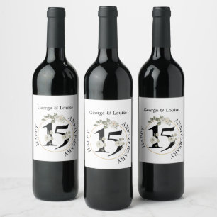 Rótulo De Garrafa De Cerveja Linda Floral 15 anos ANIVERSARY Wine 