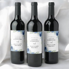 Rótulo De Garrafa De Cerveja Lindo Casamento Floral em Azul Empoeirado
