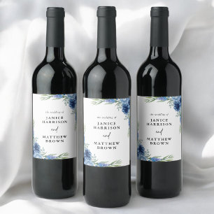 Rótulo De Garrafa De Cerveja Lindo Casamento Floral em Azul Empoeirado
