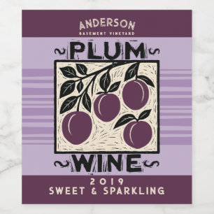 Rótulo De Garrafa De Cerveja Linocut plum caseiro de vinho feito em casa