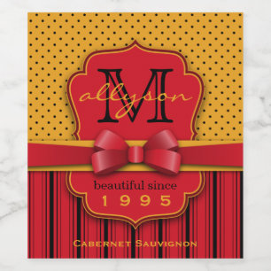 Rótulo De Garrafa De Cerveja Listras amarelas retros do vermelho das bolinhas