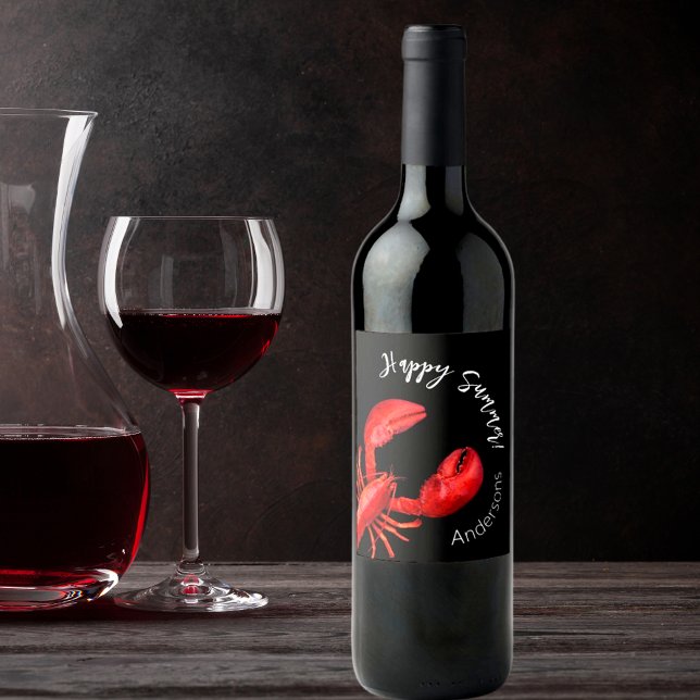 Rótulo De Garrafa De Cerveja Lobster Red Black Happy Summer Name (Criador carregado)