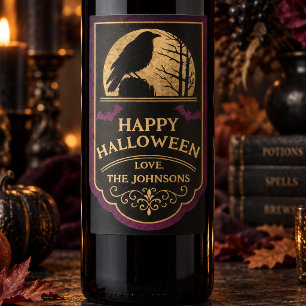 Rótulo De Garrafa De Cerveja Lua Coruja Personalizada Feliz Halloween