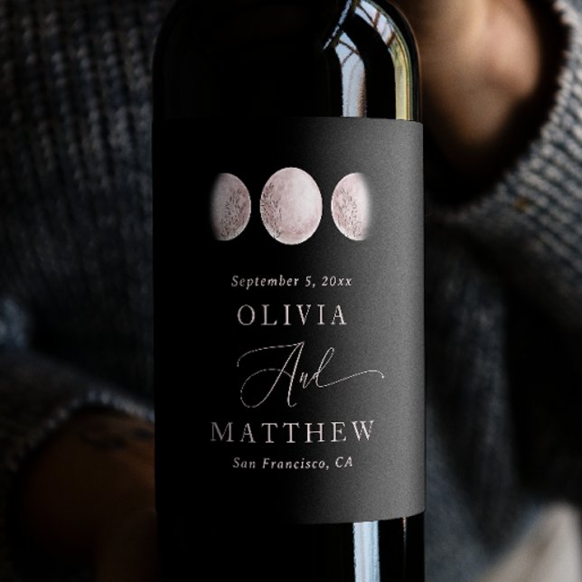 Rótulo De Garrafa De Cerveja Lua Rosa Espelhada Elegante | Casamento Celestial  (Criador carregado)