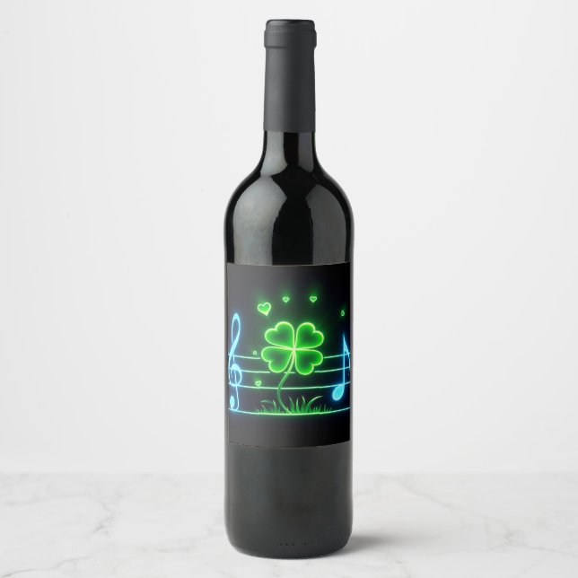 Rótulo De Garrafa De Cerveja Lucky Clover e notas de música (Frente)