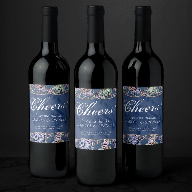 Rótulo De Garrafa De Cerveja Luxo azul subaquático | Pás Douradas (Criador carregado)