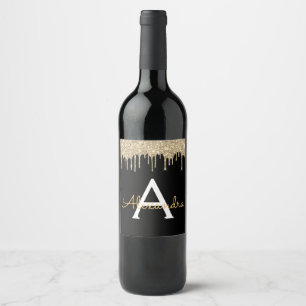 Rótulo De Garrafa De Cerveja Luxo Preto Dourado Brilho Glam Monograma Nome
