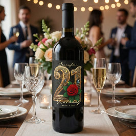 Rótulo De Garrafa De Cerveja Luxury Chic Red Rose Gold Filigree 21st Birthday