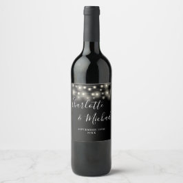 Rótulo De Garrafa De Cerveja Luzes de Corda Assinatura Rota de Casamento Preto