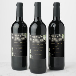 Rótulo De Garrafa De Cerveja Luzes de Corda Ouro Preto Floral Verde Casamento