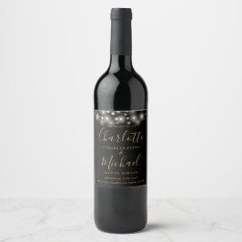 Rótulo De Garrafa De Cerveja Luzes de Corda Preto Dourado Assinatura Casamento