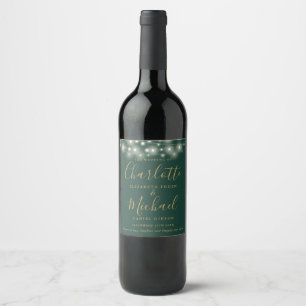 Rótulo De Garrafa De Cerveja Luzes de Corda Verde Dourado Assinatura Casamento