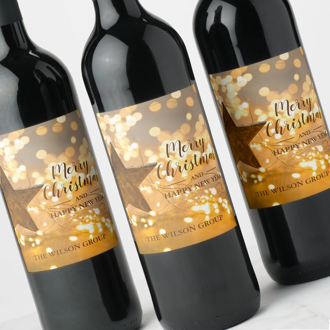 Rótulo De Garrafa De Cerveja Luzes de Natal e Presente Empresarial Estrela (Christmas lights and star business gift personalized wine bottle labels)