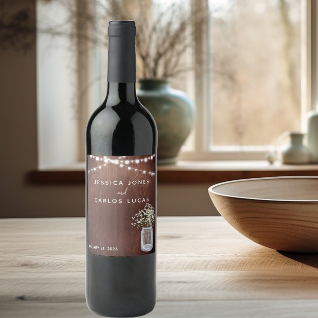 Rótulo De Garrafa De Cerveja Madeira Gypsophila Baby Breath Mason Jar Wine (Criador carregado)