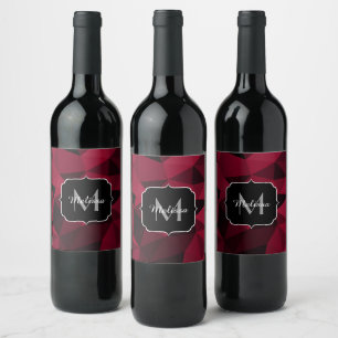 Rótulo De Garrafa De Cerveja Magenta rosa vermelho padrão de geometria preto Mo