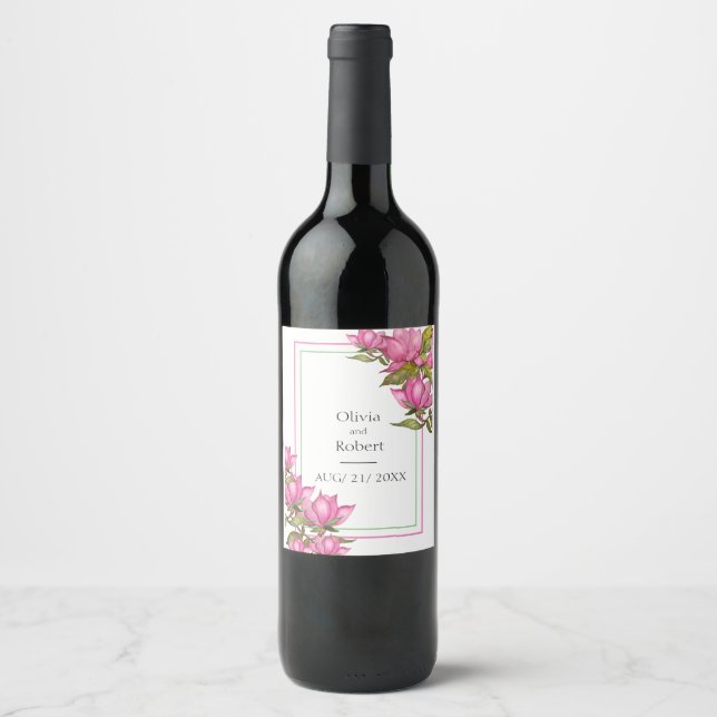 Rótulo De Garrafa De Cerveja Magnólias rosa real (Frente)