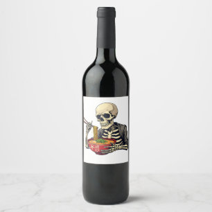 Rótulo De Garrafa De Cerveja Malandro Halloween Pastel Skeleton Comendo Ramen