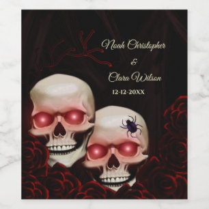 Rótulo De Garrafa De Cerveja Malva negra vermelha escura e escura do crânio gót