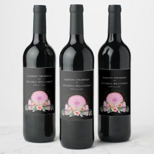 Rótulo De Garrafa De Cerveja Mandala Floral Rosa Cristais Casamento Metafísico
