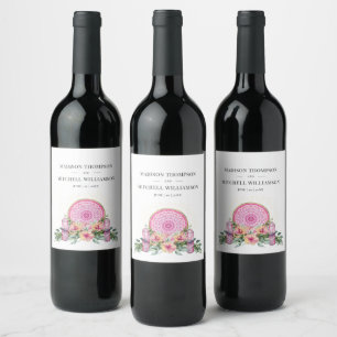 Rótulo De Garrafa De Cerveja Mandala Metafísico de Cristais Florais Rosa Casame