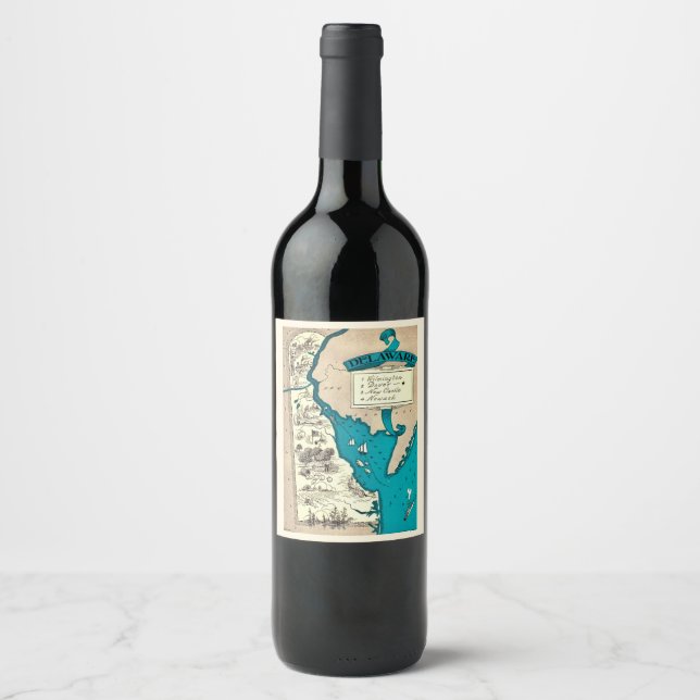 Rótulo De Garrafa De Cerveja Mapa Antigo de Delaware  (Frente)
