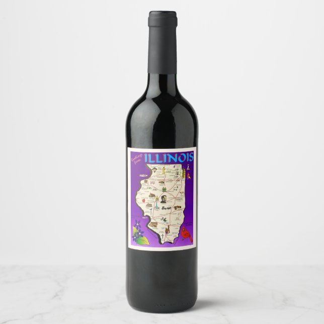 Rótulo De Garrafa De Cerveja Mapa Antigo de Illinois  (Frente)