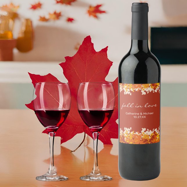Rótulo De Garrafa De Cerveja Maple Deixa Orange & Terracotta Autumn Casamento (Criador carregado)