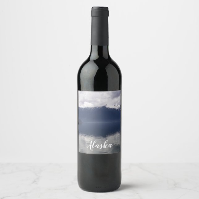 Rótulo De Garrafa De Cerveja Mar Alaskano Nebuloso em Tons de Azul (Frente)