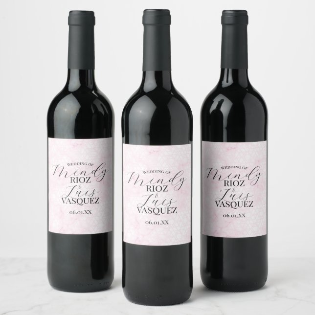 Rótulo De Garrafa De Cerveja Marble Abstract Pink Wedding Script Black  (Garrafas)