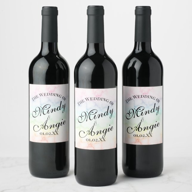 Rótulo De Garrafa De Cerveja Marble Rainbow Gay Script Wedding (Garrafas)