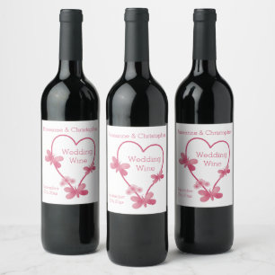 Rótulo De Garrafa De Cerveja Marca De Vinho De Casamento Coração Rosa E Borbole