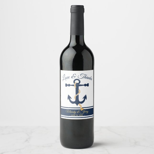 Rótulo De Garrafa De Cerveja Marca de vinho personalizada de âncora azul casada (Frente)