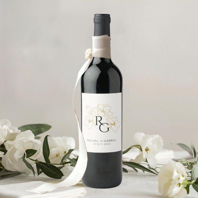 Rótulo De Garrafa De Cerveja Marfim | Casamento de Monograma Floral Chic (Criador carregado)