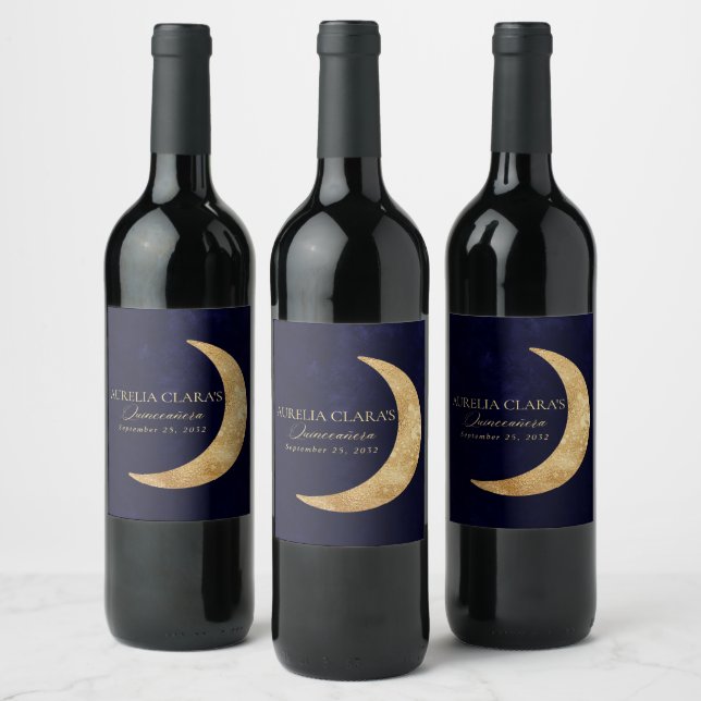 Rótulo De Garrafa De Cerveja Marinho azul e Dourada Moon Quinceañera (Garrafas)