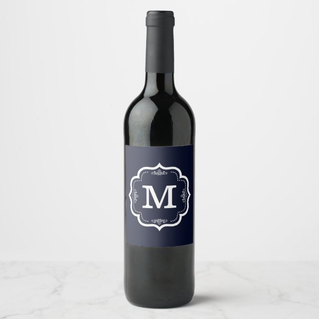 Rótulo De Garrafa De Cerveja Marinho Azul   Monograma (Frente)