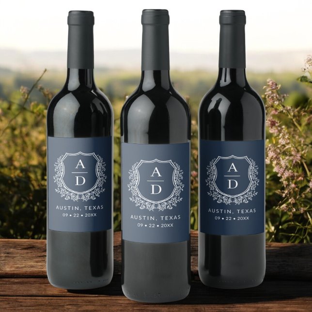 Rótulo De Garrafa De Cerveja Marinho Azul Monograma Festa Floral De Casamento D (Criador carregado)