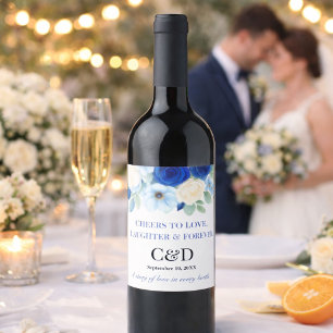 Rótulo De Garrafa De Cerveja Marinho Royal Bue Casamento Watercolor Flores De M