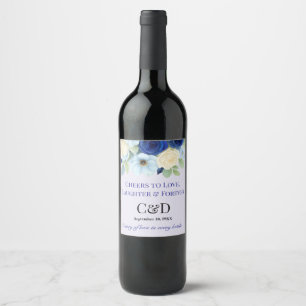 Rótulo De Garrafa De Cerveja Marinho Royal Bue Casamento Watercolor Flores De M